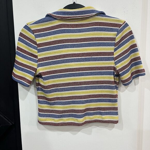 Zara Multicolor Striped Collared Knit Crop Top Size Small Retro Kidcore - Picture 5 of 5
